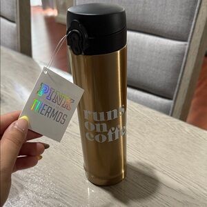 PINK Victoria's Secret Gold Thermos with Black Lid